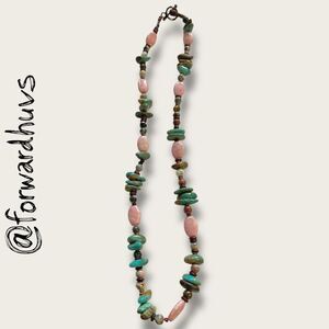 Hand Crafted Gemstone Necklace – Turquoise & Rhodochrosite – 22”